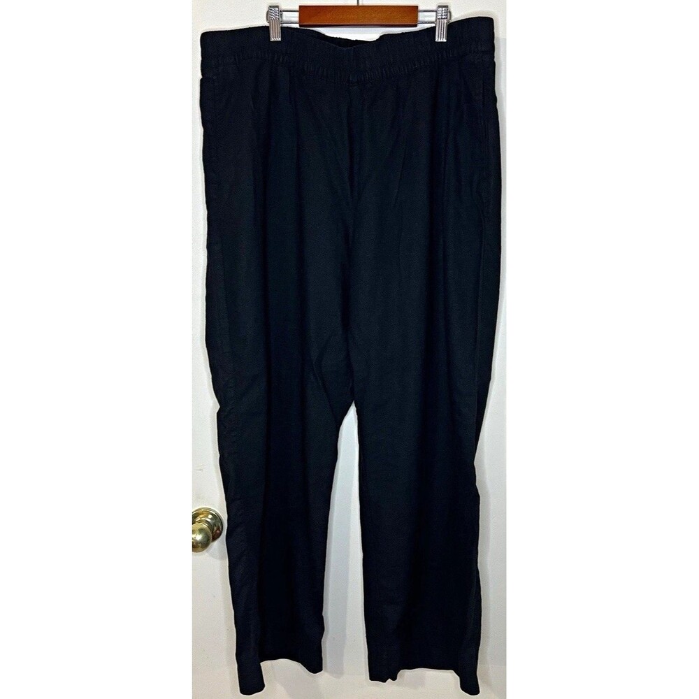Old Navy Womens Black High Rise Wide Leg Linen Blend Pants XL Elastic Waist
